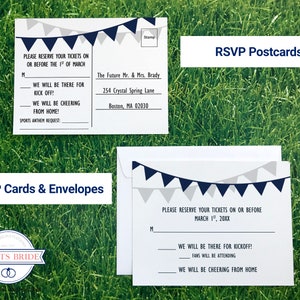 Football Ticket Invitation and RSVP Card, New England Wedding Invite and Postcard Suite Template, New York Tailgate Theme Shower Invite image 5