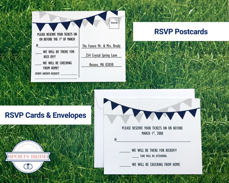 Football Ticket Invitation and RSVP Card, New England Wedding Invite and Postcard Suite Template, New York Tailgate Theme Shower Invite image 5