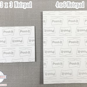 back of Post-it brand custom notepads showing official Post-it backing and branding on 3x3 and 4x6 notepads