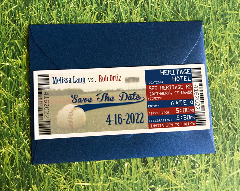 Baseball Wedding Ticket Save the Date Magnet, Elopement Reception Announcement Magnet Invitation Template, Custom Baseball Cards image 7