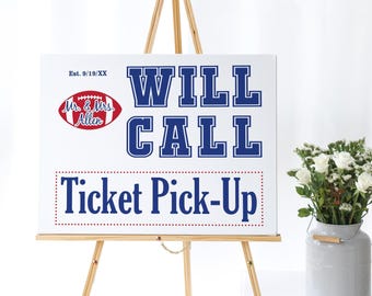 Football Wedding Will Call Ticket Pick Up Sign, Custom Team Colors Sports Theme Seating Chart Table, Printable or Printed Reception Decor