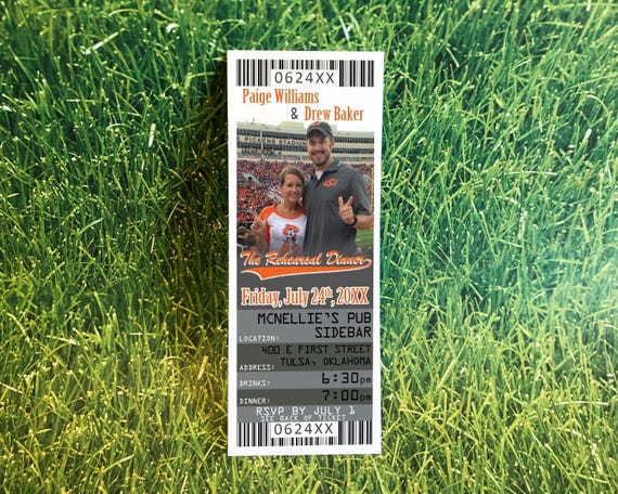 Football Ticket Wedding Rehearsal Dinner Invitations, Football Theme Invite Template, Oklahoma State Sports Wedding Printable Tickets