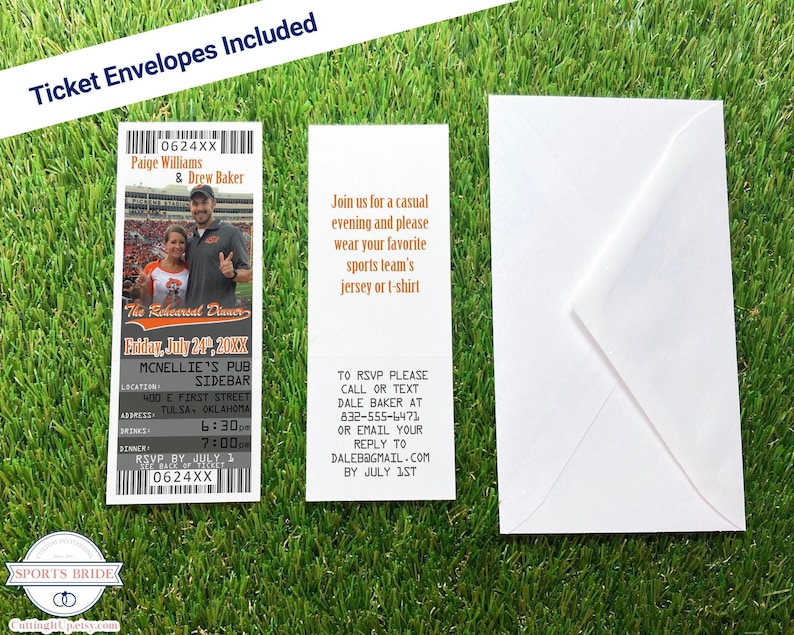 Football Ticket Wedding Rehearsal Dinner Invitations, Football Theme Invite Template, Oklahoma State Sports Wedding Printable Tickets image 3