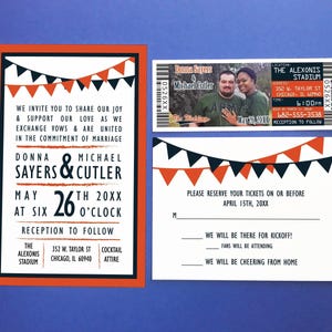 Football Wedding Ticket Invitation Suite, Chicago Sports Team Theme Vow Renewal Invites with RSVP Cards, Denver Bar Mitzvah Invite Template bild 1