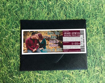 Movie Ticket Save the Date Magnet, Cinema Wedding Ticket Invitation with Photo, Printed or Digital Option