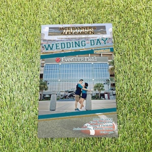 Football Wedding Program Magazines, Jacksonville Wedding Day Ceremony Booklet, Green Bay Custom Timeline and Photo Magazine Template