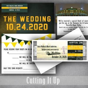 Football Wedding Invitation Ticket and RSVP / Sports Theme Save the Date Invite Set / Green and Yellow Packers Ducks Hotel Detail Card