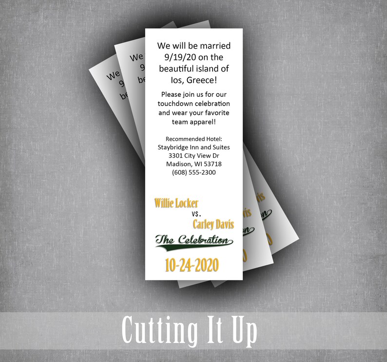 Football Wedding Ticket Invitations and RSVP Postcard, Green Bay Sports Theme Tailgate Party Invite Set, Unique Oregon Reception Card image 3