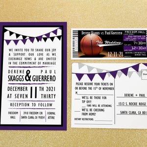 Basketball Wedding Ticket Invitation Suite, Los Angeles Fall Wedding Invite Set, Minimalist Sports Team Theme Invite Template