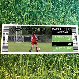 Soccer Bat Mitzvah Place Card Tickets, Bar Mitzvah Table Placecards Template, Guest Name Seating Chart, Sports 13th Birthday Party Theme