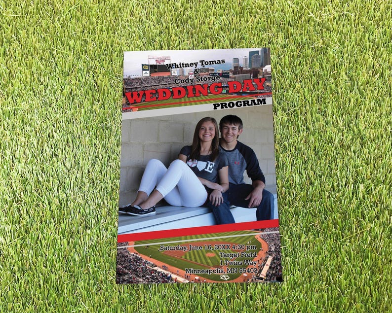Minnesota Baseball Wedding Day Program Magazine, Philadelphia Sports Theme Wedding Team and Ceremony Folded Booklet, Personalized Timeline image 1