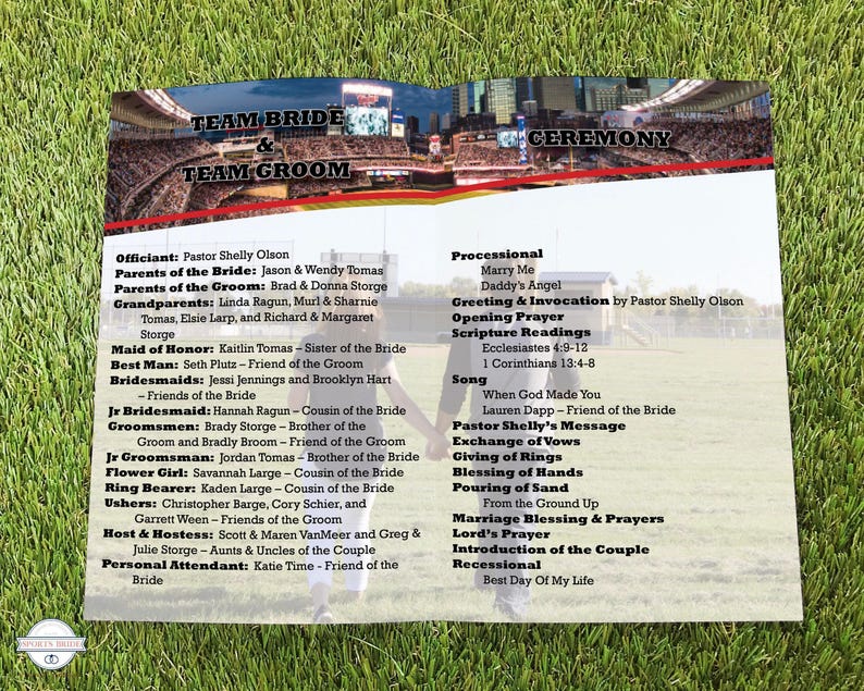 Minnesota Baseball Wedding Day Program Magazine, Philadelphia Sports Theme Wedding Team and Ceremony Folded Booklet, Personalized Timeline image 2