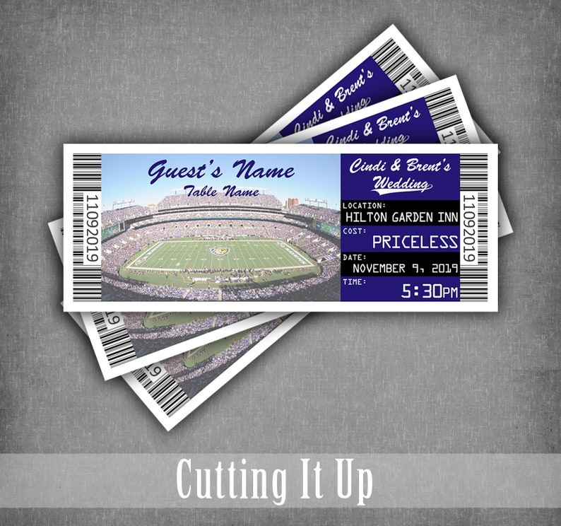 Ravens Football Place Card Tickets / Vikings Wedding Reception Etsy