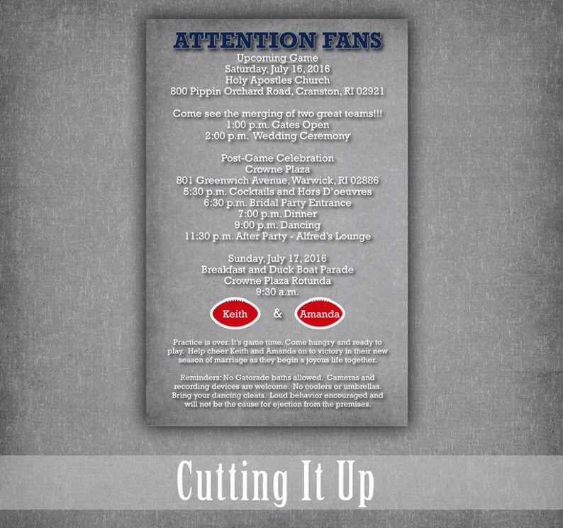 Patriots Football Themed Rehearsal Dinner Program / Sports Etsy
