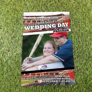 Cleveland Baseball Wedding Day Program Magazine, Cincinnati Sports Team Theme Folded Booklet, Personalized Timeline and Thank You Template