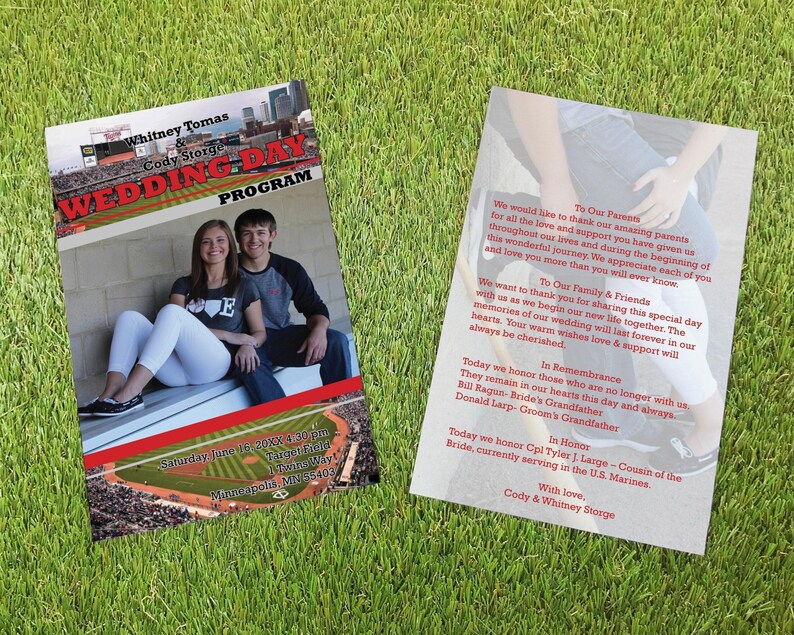 Minnesota Baseball Wedding Day Program Magazine, Philadelphia Sports Theme Wedding Team and Ceremony Folded Booklet, Personalized Timeline image 7