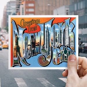 postales de New York City font gagner la date | Grande lettre d'invitation de Brooklyn, Niagara Falls et Finger Lakes | Carte d'invitation illustrée