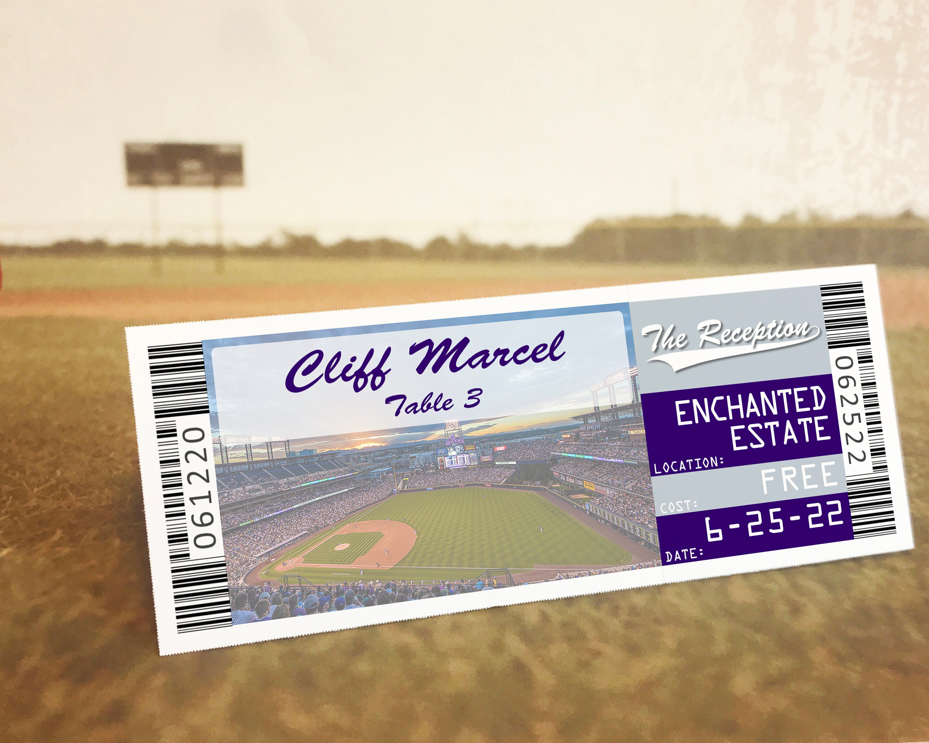Baseball Wedding Place Cards With Meal Choice Rockies Tented - Etsy