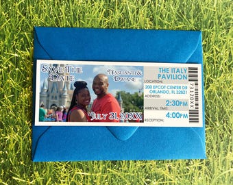 Princess Ticket Save the Date Magnet, Fairytale Wedding Invitation with Photo, Castle Theme Wedding Ticket