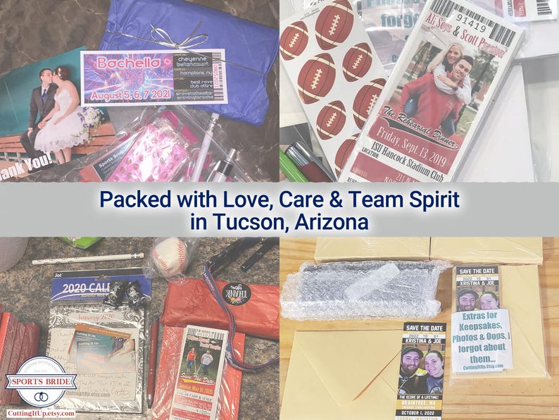 hand packed custom wedding stationery orders including invitations and save the date magnets, prepared with care in Tucson Arizona
