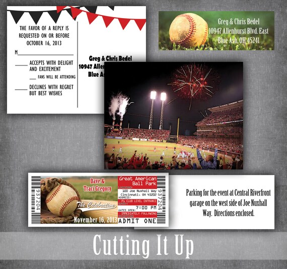 Baseball Wedding Ticket Invitation Set Cincinnati Custom Etsy