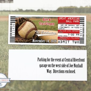 Baseball Wedding Invitations Ticket Vow Renewal Invites, Cincinnati Sports Theme Reception Only, Los Angeles Elopement Celebration afbeelding 7