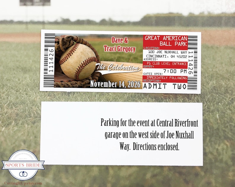 Baseball Wedding Invitations Ticket Vow Renewal Invites, Cincinnati Sports Theme Reception Only, Los Angeles Elopement Celebration afbeelding 7