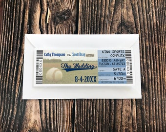 Baseball Wedding Ticket Invitation, San Diego Reception Invite with RSVP Postcard, Toronto Sports Theme Bar Mitzvah Ticket Template