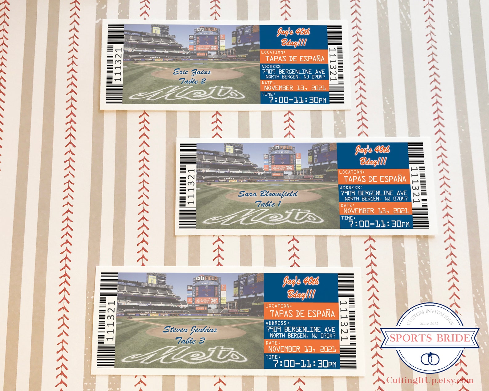 Mets Baseball Ticket Place Cards Ticket New York Guest Name Etsy