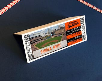 Baseball Bar Mitzvah Place Card Tickets, San Francisco Editable Flat or Folded Seating Chart Name Cards Template, Baltimore Blank Placecards