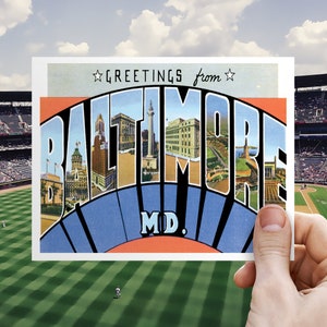 Carte postale « Save the Date » de Baltimore, faire-part de mariage rétro dans le Maryland, invitation thème voyage à Annapolis ou Washington D.C.