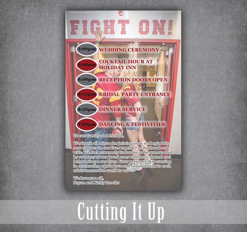 Football Wedding Program Sports Theme Ceremony Booklet Football Ceremony Card USC Trojans Coliseum Football Program Maroon and Gold