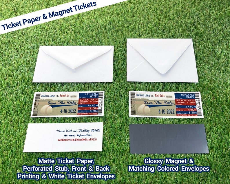 Baseball Wedding Ticket Save the Date Magnet, Elopement Reception Announcement Magnet Invitation Template, Custom Baseball Cards image 2