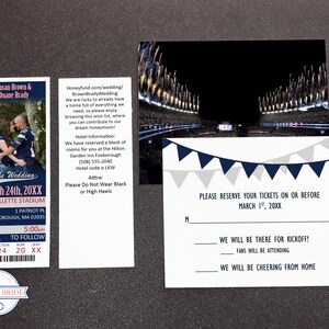 Football Ticket Invitation and RSVP Card, New England Wedding Invite and Postcard Suite Template, New York Tailgate Theme Shower Invite image 10