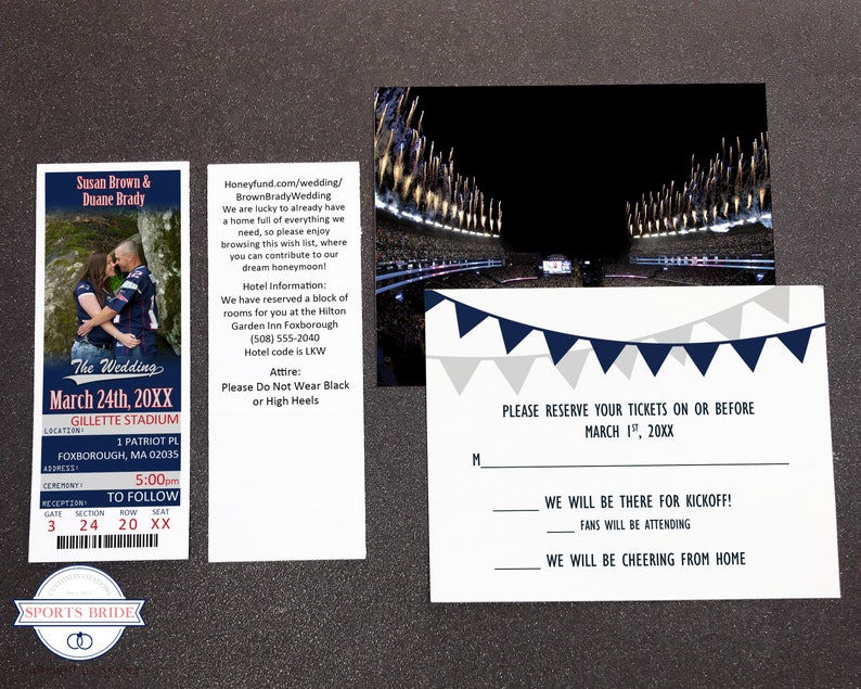 Football Ticket Invitation and RSVP Card, New England Wedding Invite and Postcard Suite Template, New York Tailgate Theme Shower Invite image 10