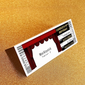 Movie Ticket Place Cards Template With Meal Choice, 70th Birthday Party Theme Broadway Musical Seating Chart, Concert Name Table Placecards