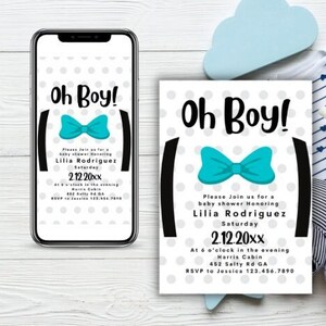 Bow Tie Baby Shower Invitation, Digital Baby Shower Invitation, It’s a Boy Baby shower invite