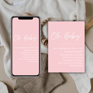 Minimal Baby Shower Editable Invitation Template| Pink Baby Shower Invitation| Pink Minimalist Digital Baby Shower Invitation