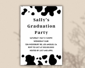 Cowgirl Graduation Party Invitation Template for High School, Cowgirl graduation invite template editable