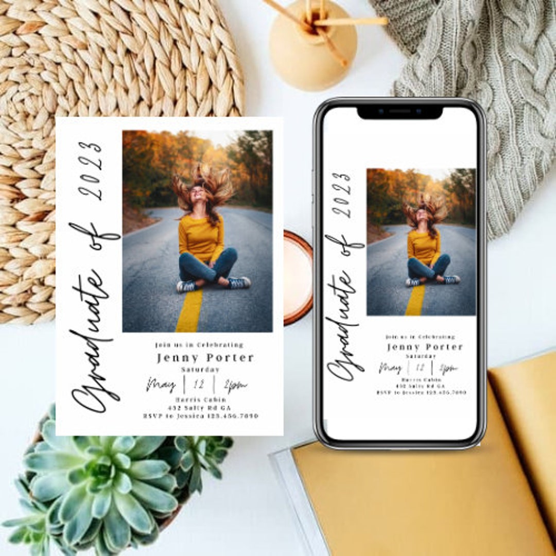 Photo Graduation Party Invitation With Photo Editable Template, Minimal ...
