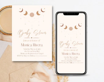 Boho Baby Shower Invitation Template| Editable baby shower invitation neutral