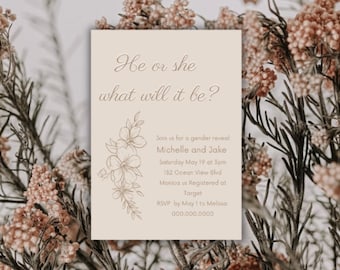 Neutral Gender Reveal Baby Shower invitation  Editable Template , digital download baby shower invitation