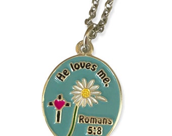 Jesus Loves Me, Christian Charm Necklace, Bible Verse Charm, Stainless Steel Jewelry, Little Girl Necklace Gift, Faith