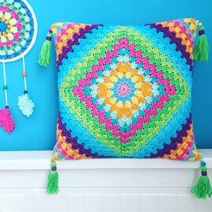 Crochet Pattern Pillow, Cushion Retro, Crochet Tutorial, Boho Dreams Cushion, Granny Square Cushion, any size and yarn, PDF US terms image 2