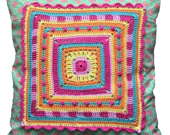 Crochet Pattern Big Granny Square Cushion, sewing instructions included, Granny Square Pillow, PDF English (US terms), instant download