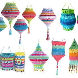 Crochet pattern package Lanterns, Lampions and Lampshades, 9 Colorful Boho Style Crochet Patterns for Gardens & Homes, PDF Guide 136 pages image 4