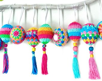 Crochet Pattern Boho Easter Eggs Decoration Tutorial PDF ENGLISH (US terms) + Espagnol