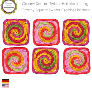Häkelanleitung Granny Square Twister Spirale Quadrat häkeln, für Decken Kissen und andere Projekte, PDF, Sofortdownload