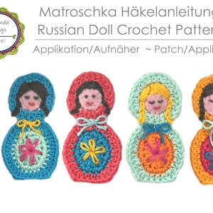 Häkelanleitung Matroschka Applikation, Matroschka-Püppchen häkeln, Aufnäher Häkelapplikation, Deko, PDF, Download