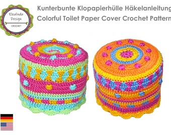 Crochet pattern, colorful toilet paper cover, hat for toilet roll, ebook PDF file